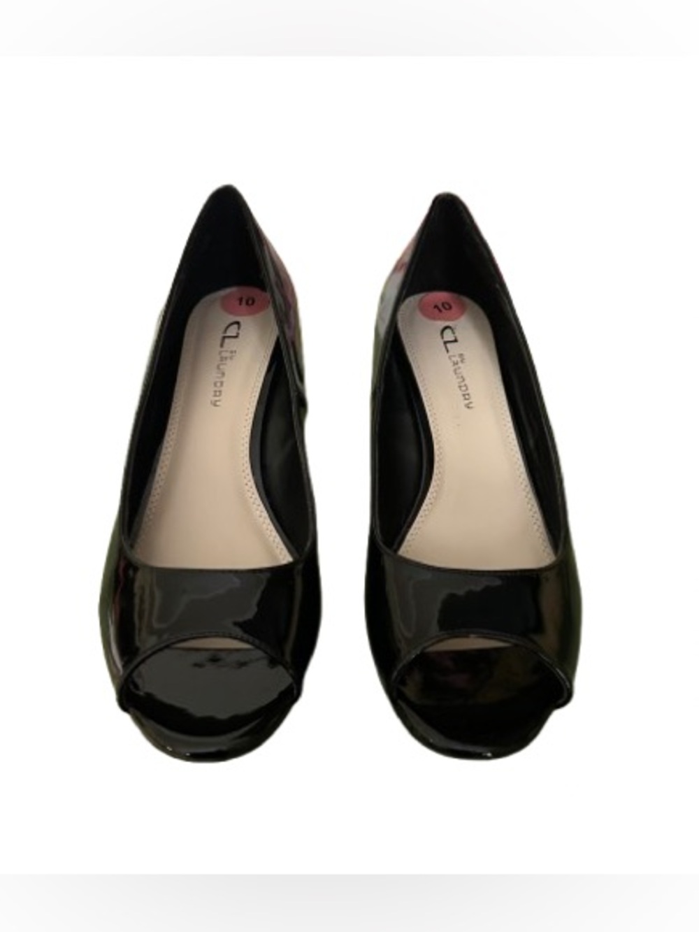 CL by Laundry Black Patent Peep-Toe Wedge Sandals Heels Shoes Size 10 - Picture 12 of 12